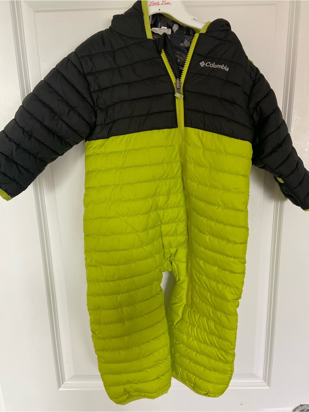 Columbia Neon Green and Black Kids Quilted One-Piece Snowsuit